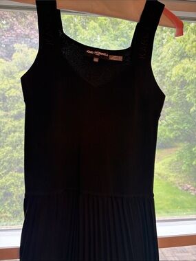 Karl Lagerfeld Black V-Neck Sleeveless Knit Dress with Branded Straps